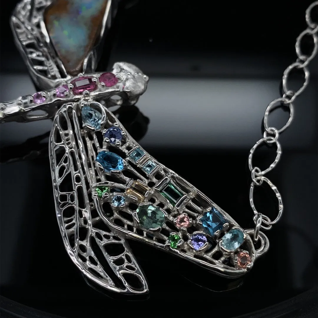 Gem and Opal Wings Dragonfly Necklace