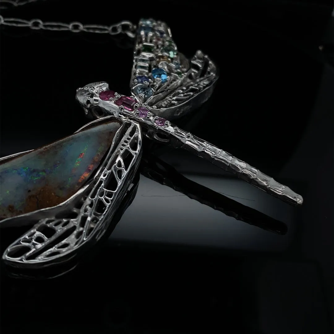 Gem and Opal Wings Dragonfly Necklace