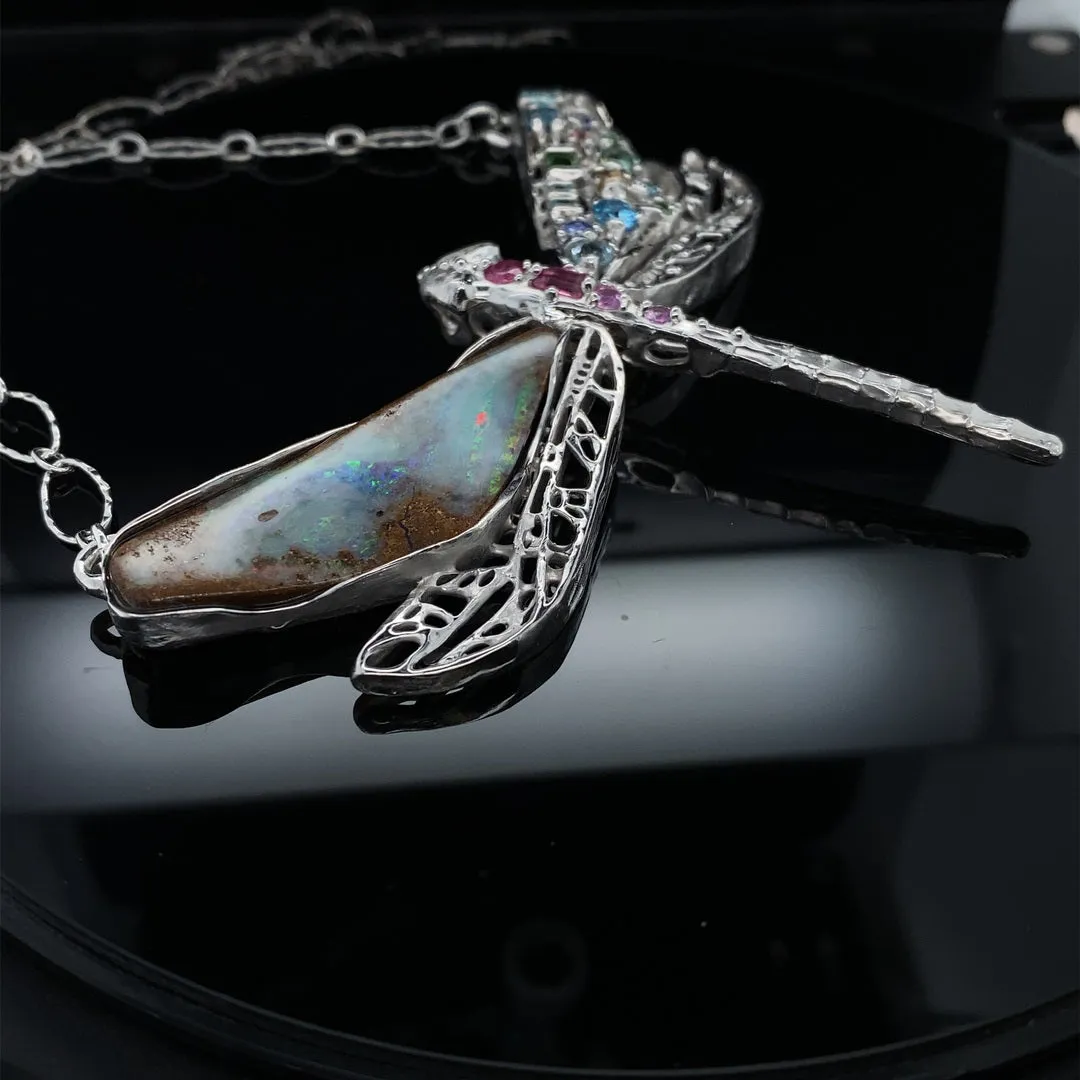 Gem and Opal Wings Dragonfly Necklace