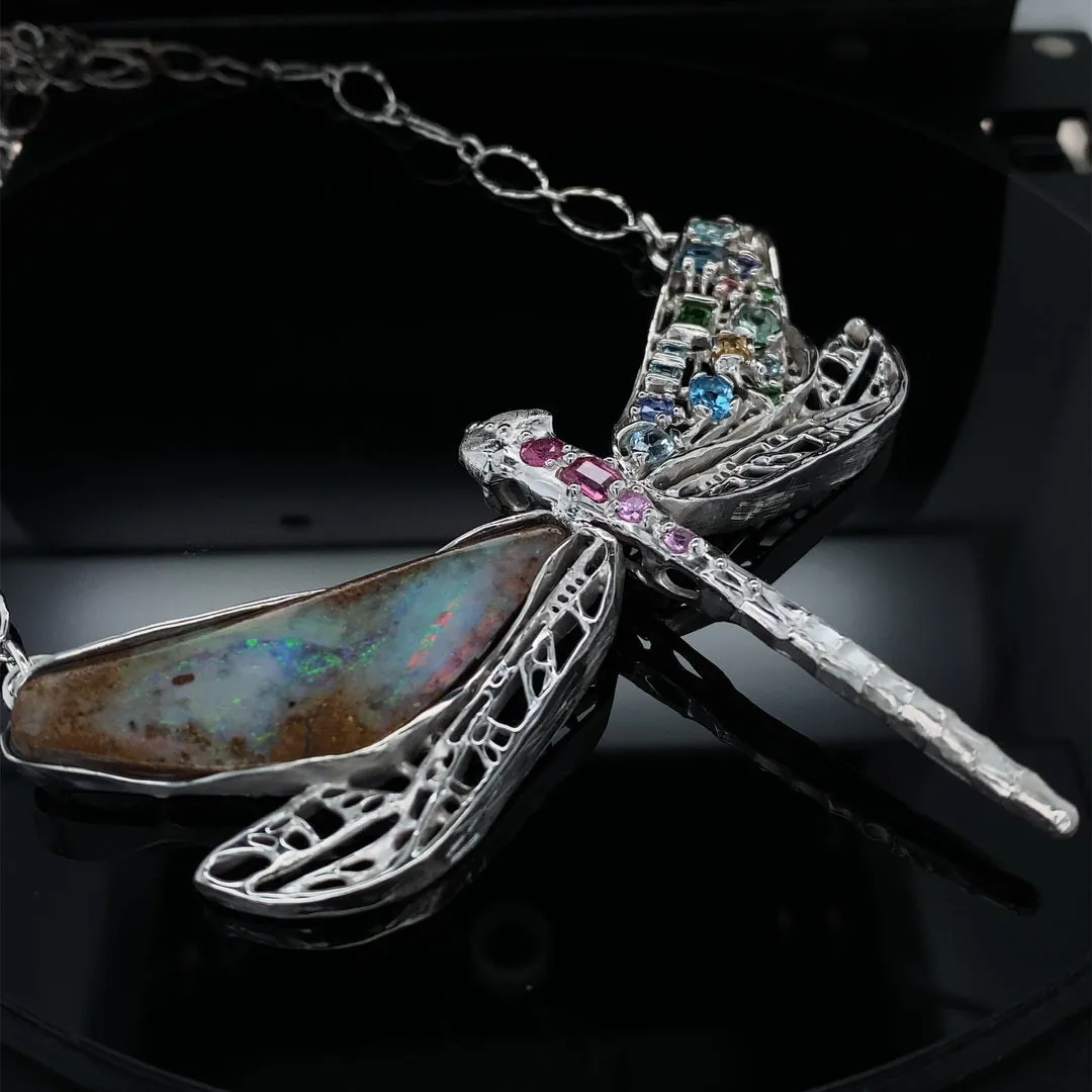 Gem and Opal Wings Dragonfly Necklace