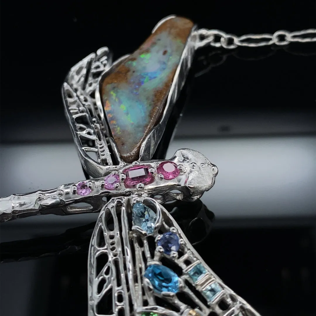 Gem and Opal Wings Dragonfly Necklace