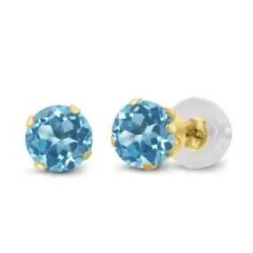 Genuine 1.20CTW Natural Blue Topaz 10K Yellow Gold IOBI Precious Gems Stud Earrings