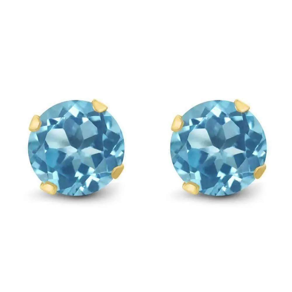 Genuine 1.20CTW Natural Blue Topaz 10K Yellow Gold IOBI Precious Gems Stud Earrings