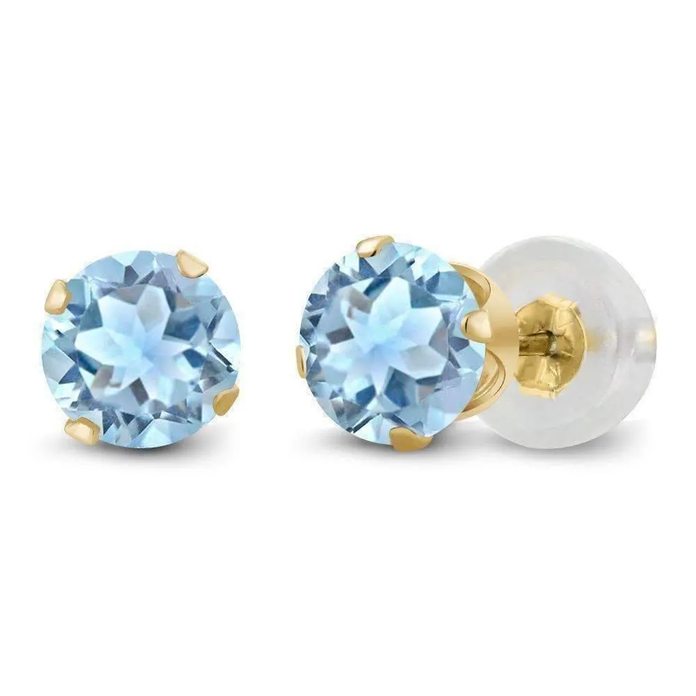 Genuine 1.20CTW Sky Blue Topaz 10K Yellow Gold IOBI Precious Gems Stud Earrings