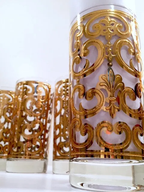 Georges Briard - Signed Mid-Century 22-Karat Gold Fleur-De-Lis Highball Glasses (Set of 6)