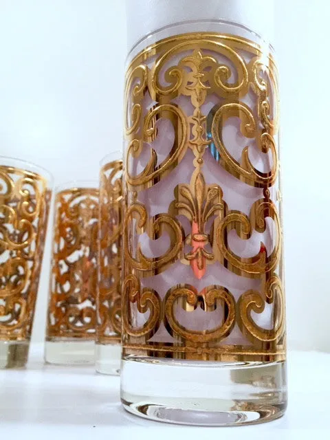 Georges Briard - Signed Mid-Century 22-Karat Gold Fleur-De-Lis Highball Glasses (Set of 6)