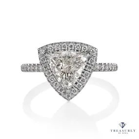 GIA 2.04ctw Trillion Diamond Engagement Double Edge Halo Pave Platinum Ring