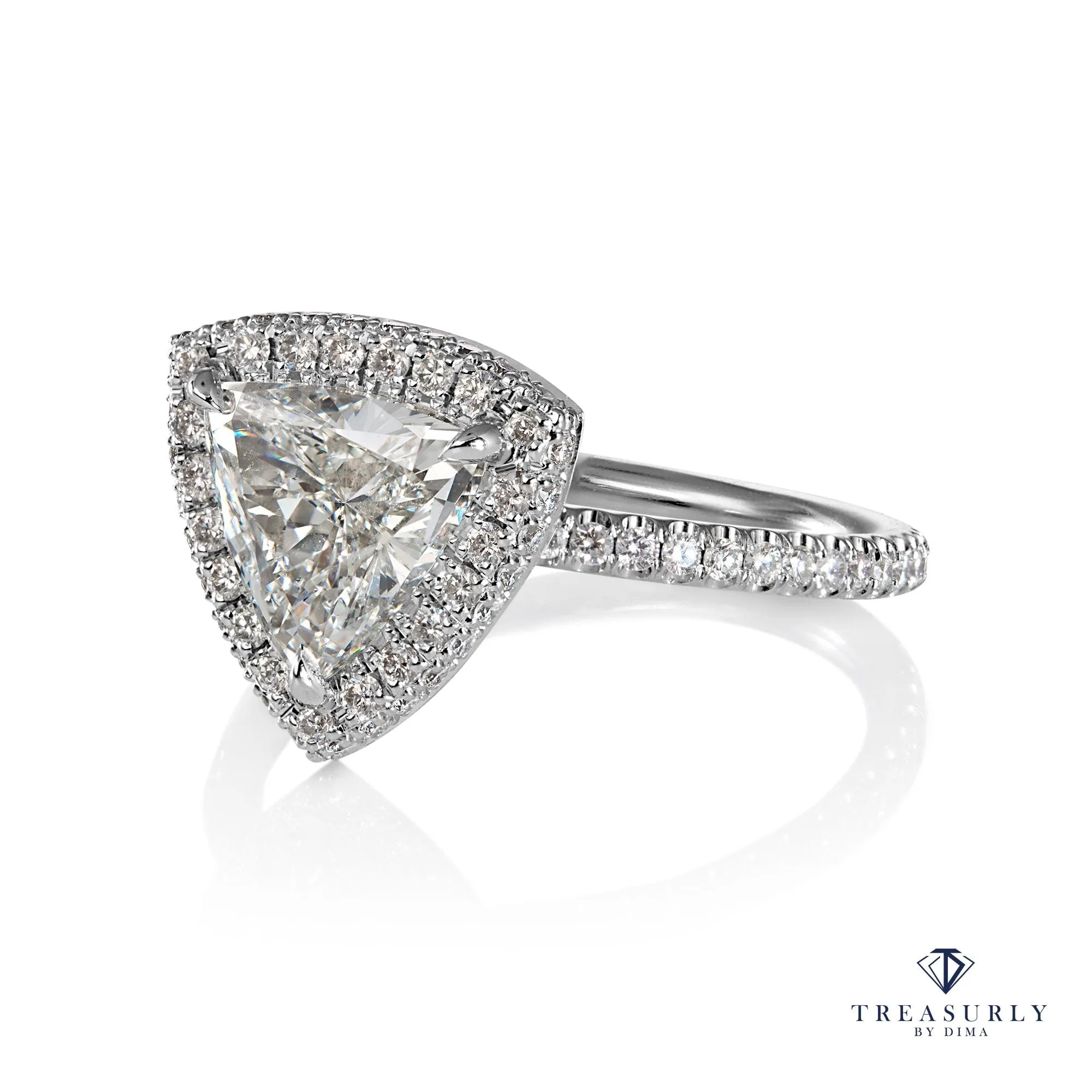 GIA 2.04ctw Trillion Diamond Engagement Double Edge Halo Pave Platinum Ring