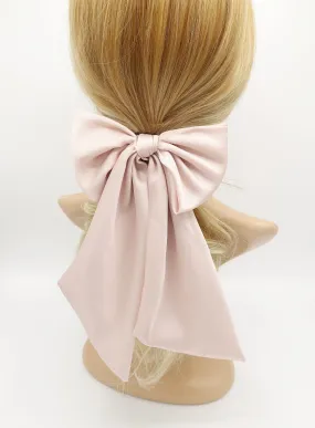 glossy satin bow knot long tail hair tie solid color ponytail holder women hair elastic