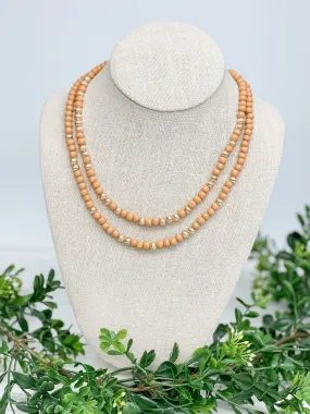 Gold & Color Bead Dual Strand Necklace - Tan