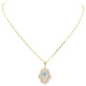 Gold Filled CZ Hamsa Pendant Necklace