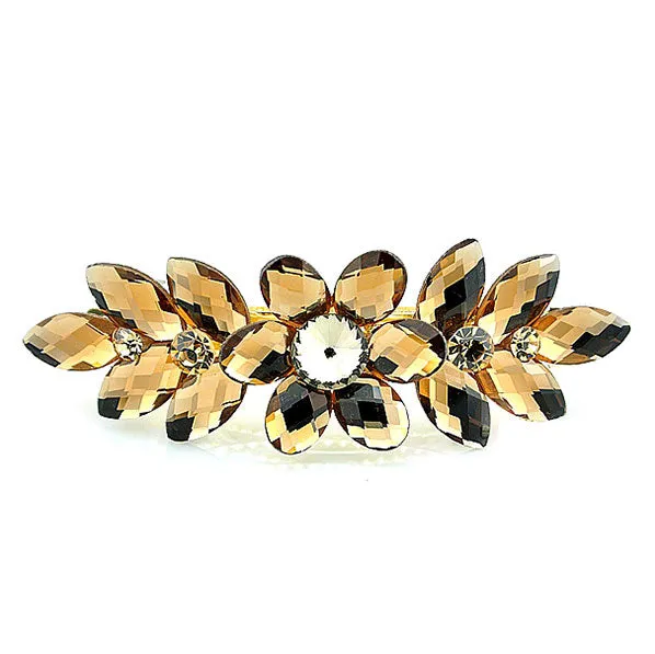 Gold Finish Large Rhinestone Floral Hair Barrette