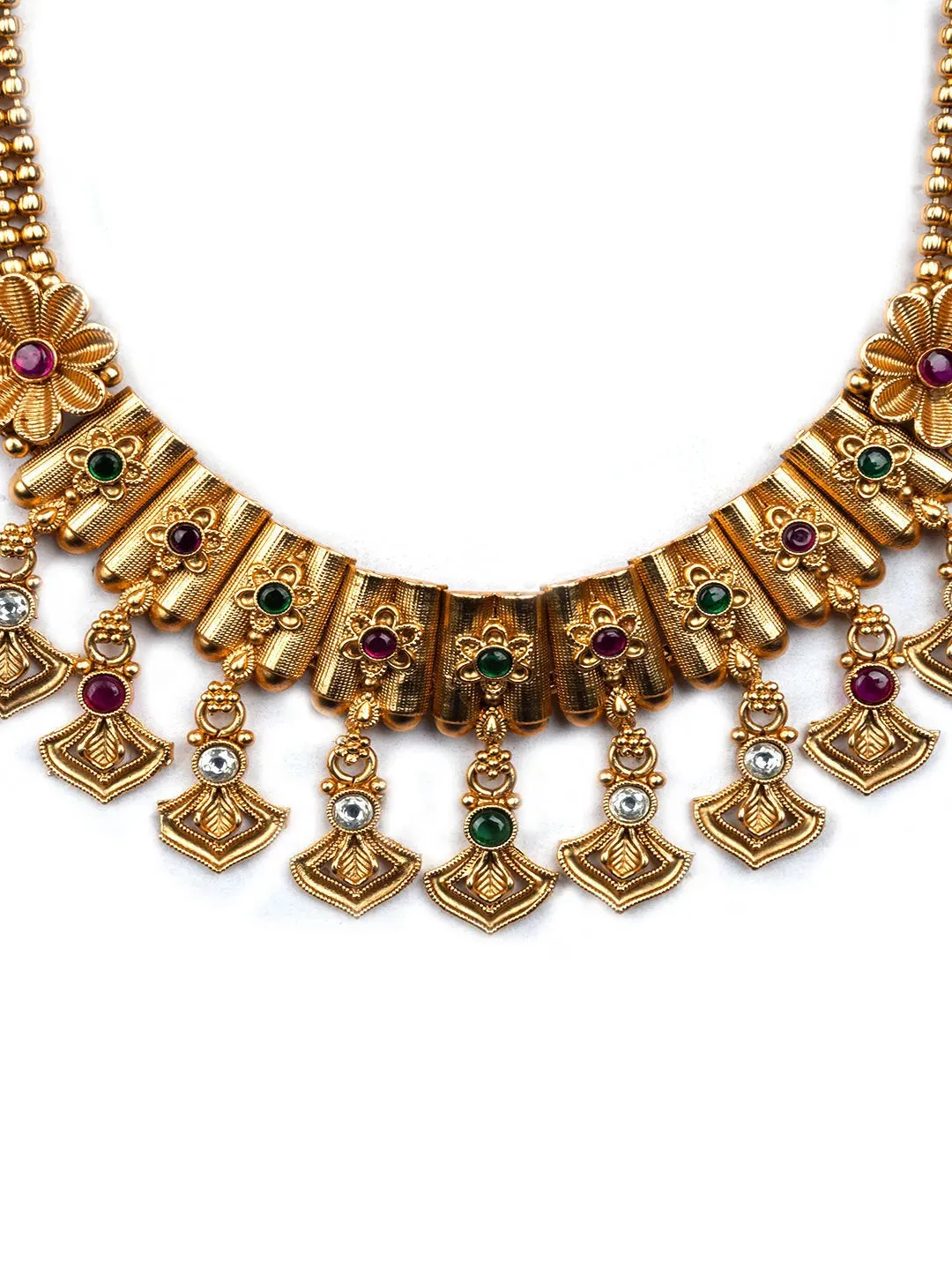 Gold Plated Diamond Rajwadi Necklace Set