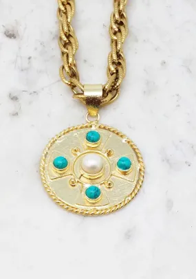 Gold State Turquoise and Pearl Necklace