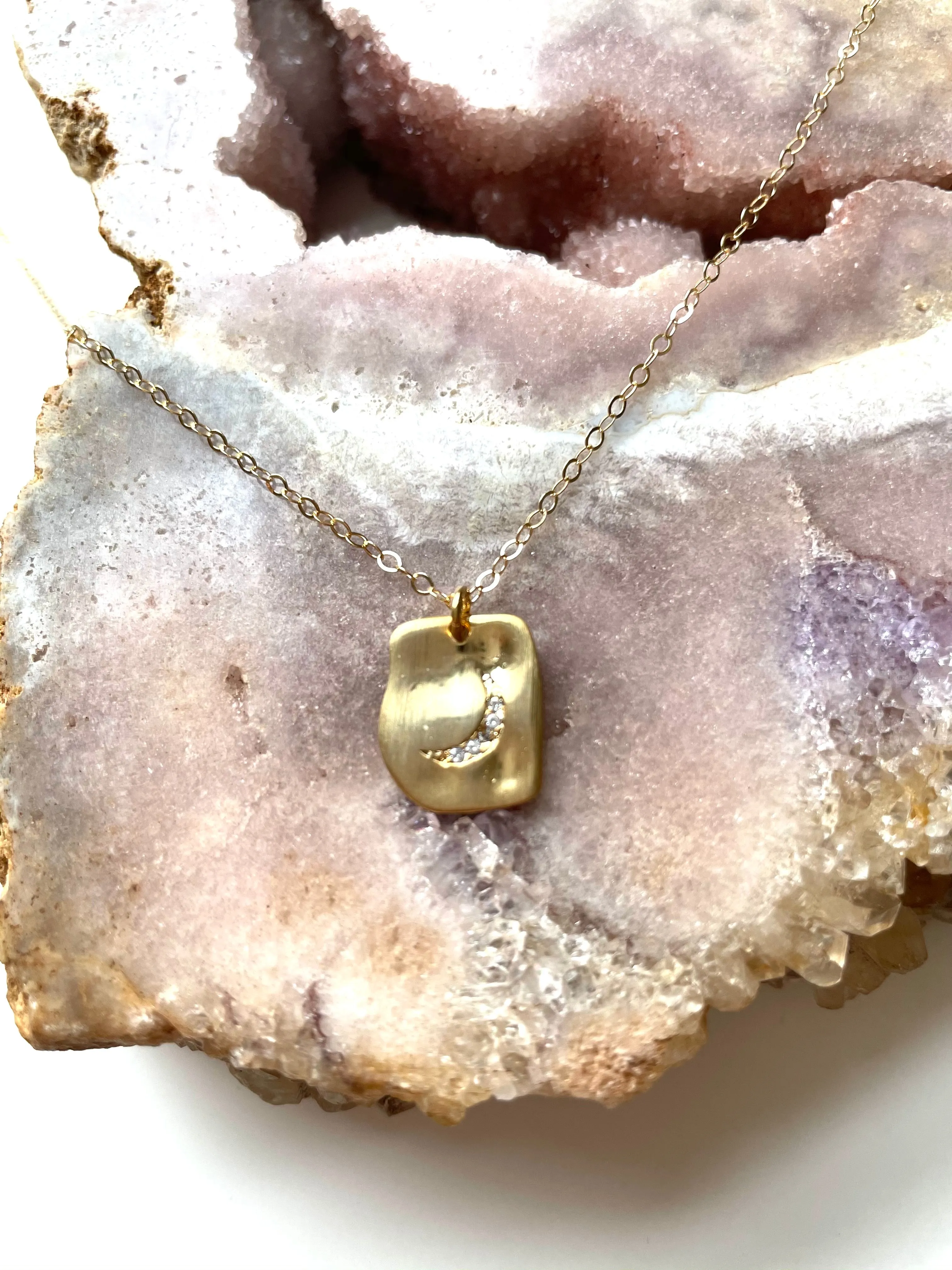 Gold vermeil moon charm on 14kt gold filled chain - layering necklace