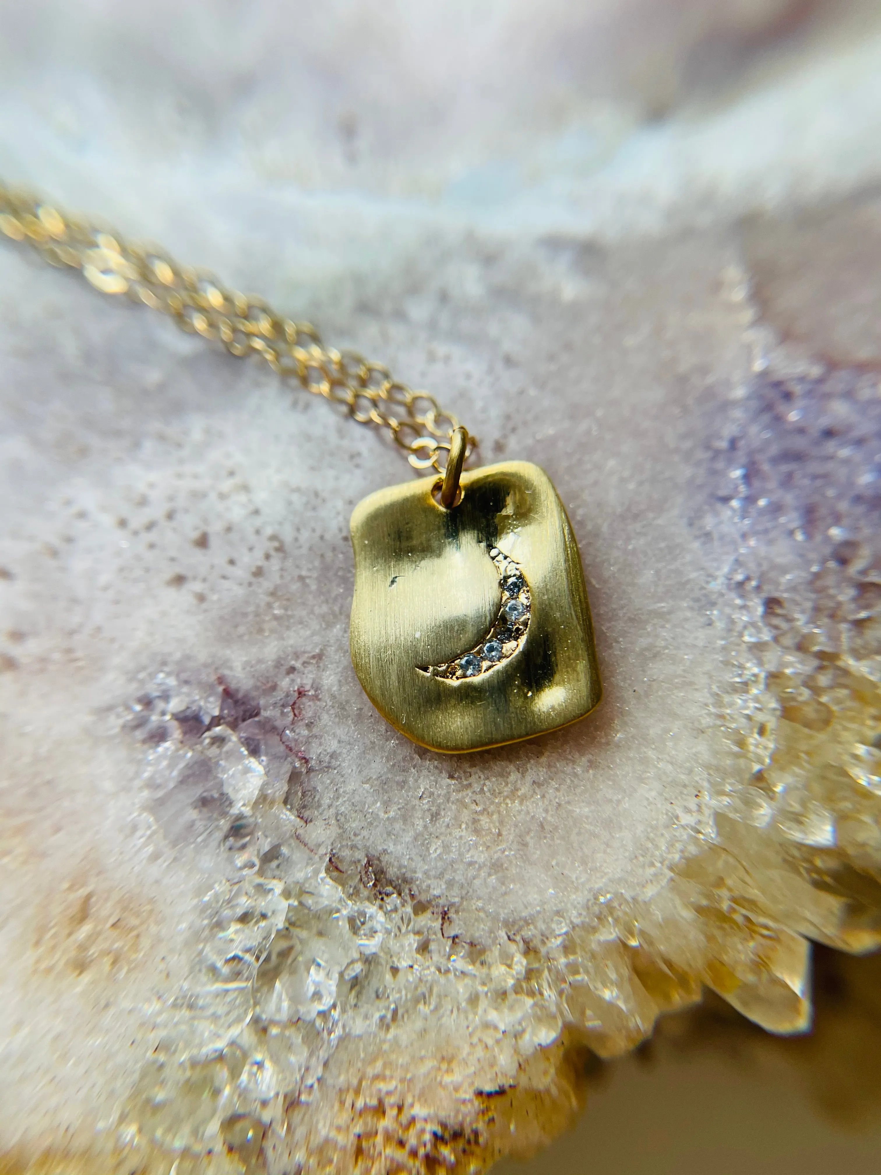 Gold vermeil moon charm on 14kt gold filled chain - layering necklace