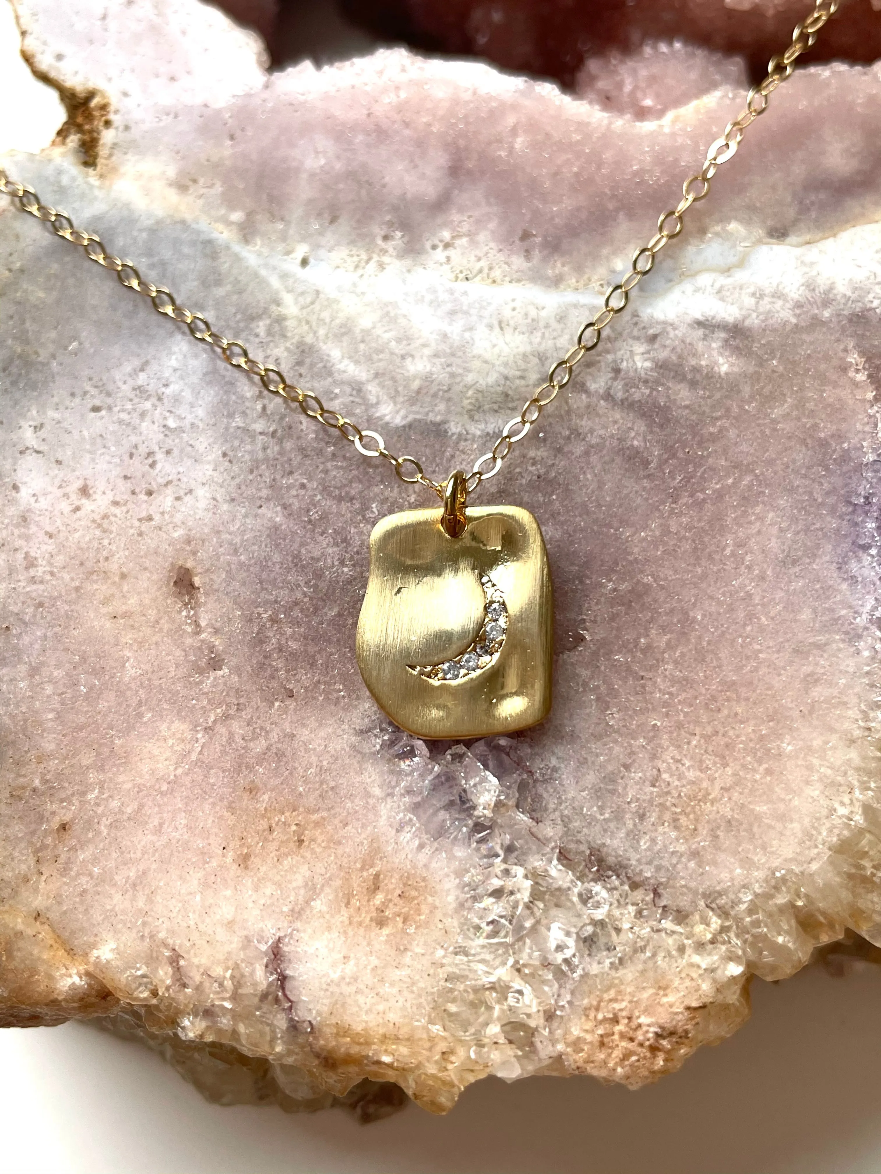 Gold vermeil moon charm on 14kt gold filled chain - layering necklace