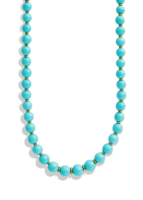 Graduated Kingman Turquoise and Yellow Gold Beaded Necklace