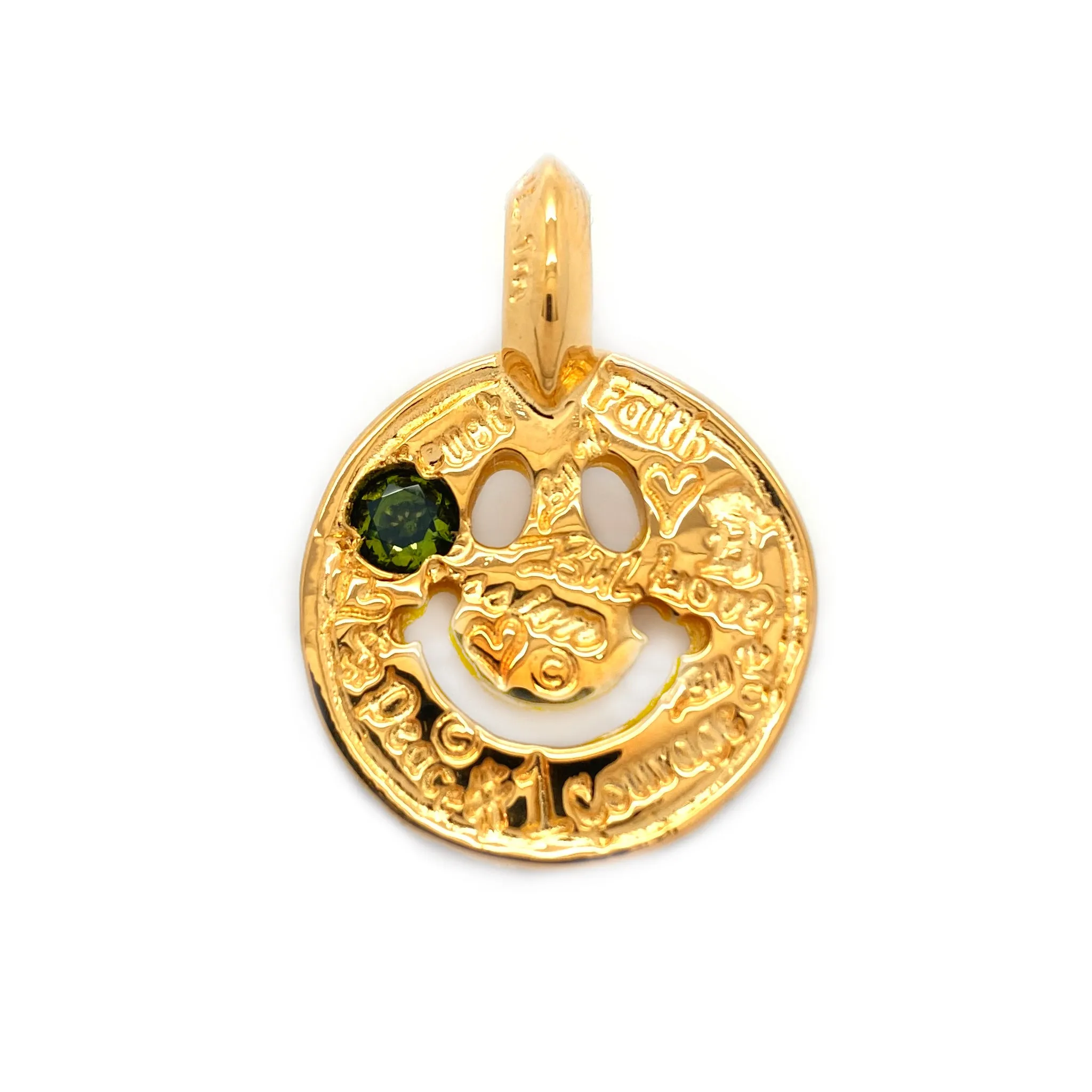 Graffiti Happy Face Charm Custom 18k Yellow Gold Plated with Peridot