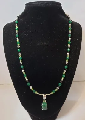 Green Agate, Rounded Peridot & Thai Black Spinel Necklace with Adventurine & Peridot Pendant. Adjustable 19.5"-22" 