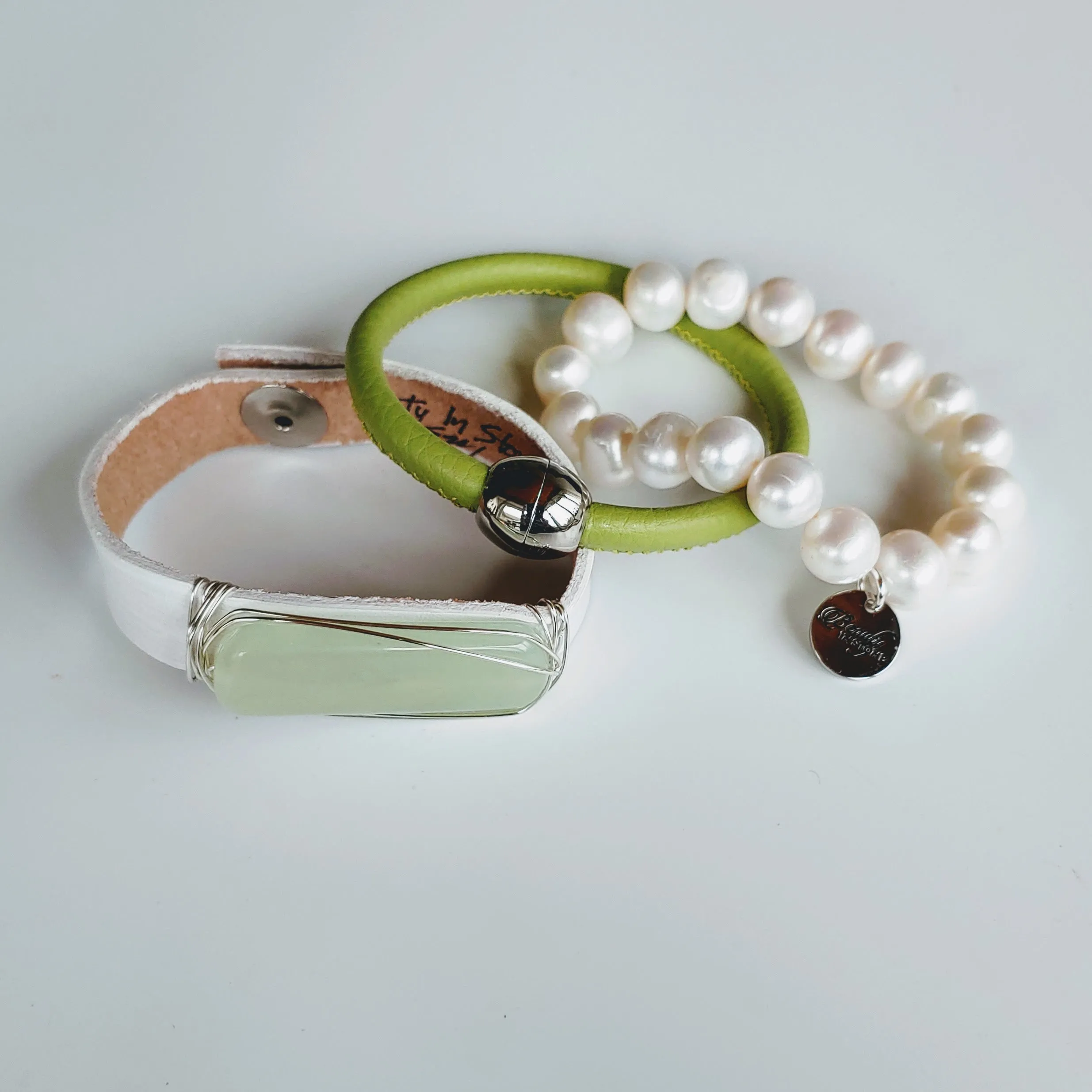 Green & Pearl Bracelet Stack Set