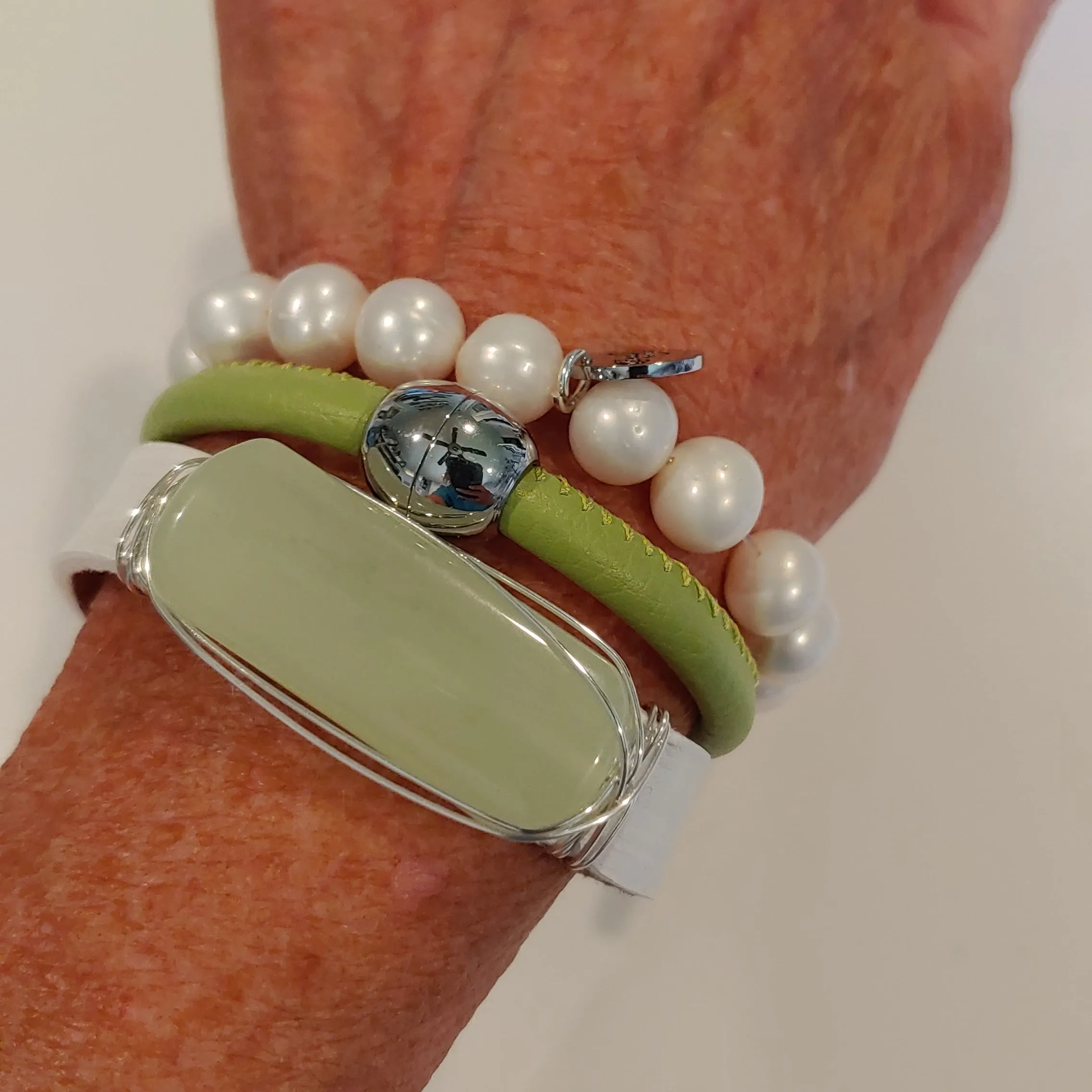 Green & Pearl Bracelet Stack Set