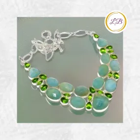 Green Aquamarine & Peridot Gemstones Sterling Silver Statement Necklace