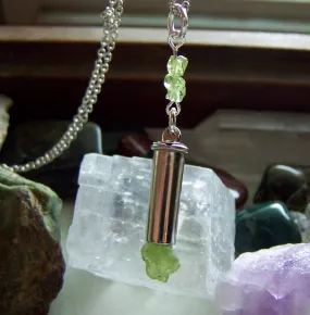 Green Peridot Gemstone Silver Bullet Jewelry Pendant Necklace