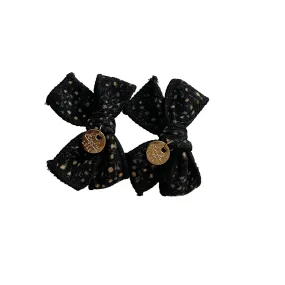 Halo Luxe Elsie Printed Corduroy Double Bow Clip - Black Multi