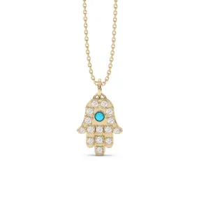 Hamsa Pendant in Diamond and Turquoise