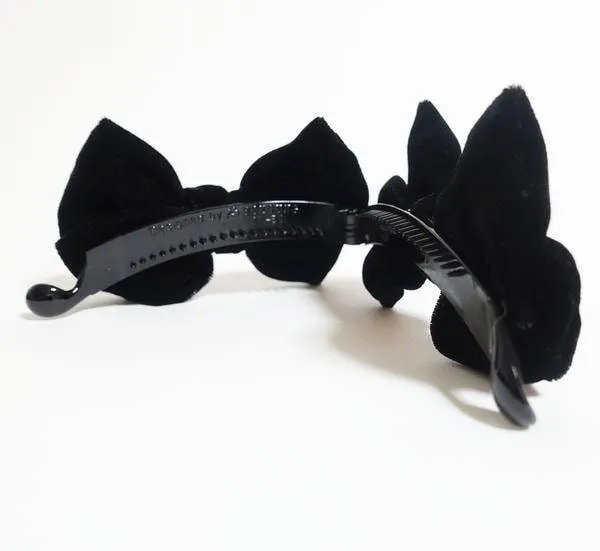 Handmade Black Silk Velvet Hair Bow Collection Claw Clip French Barrette Series Black Bow Hair Accessories