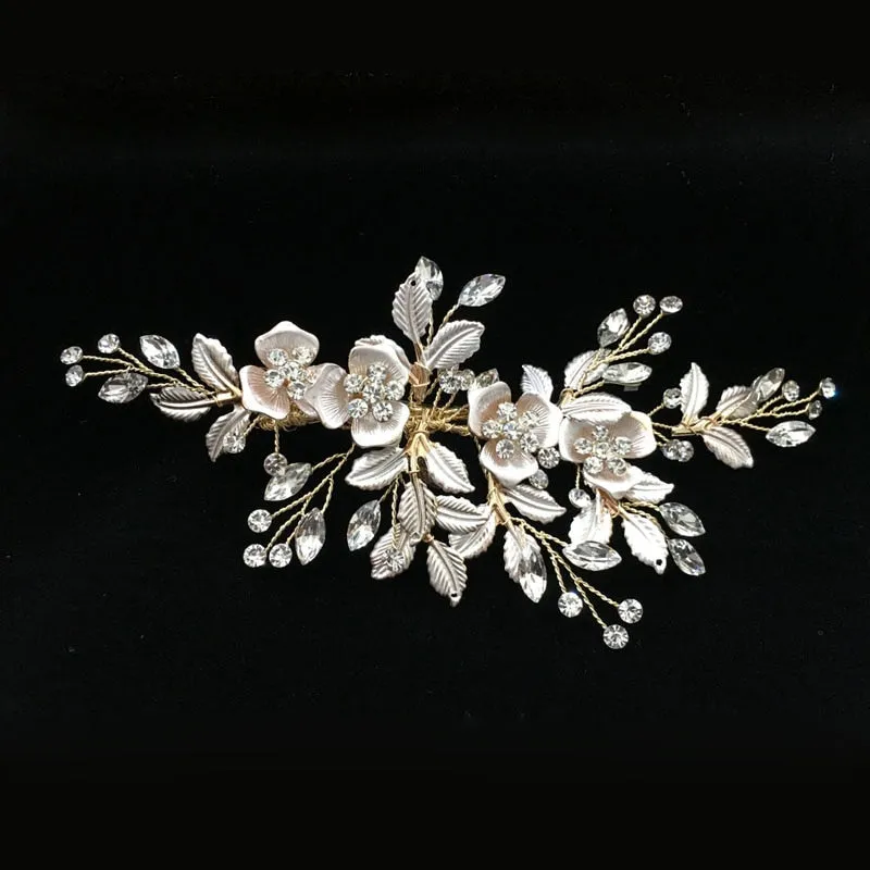 Handmade Golden Austrian Crystals Rhinestone Flower Wedding Bridal Headpiece Hair Accessories