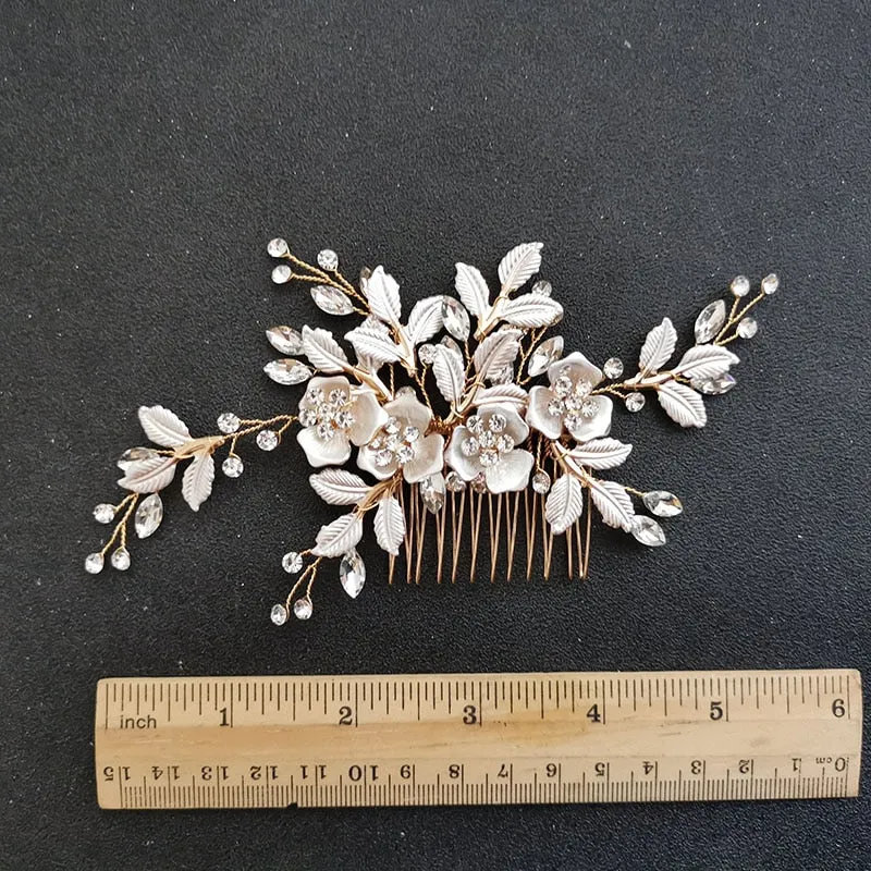 Handmade Golden Austrian Crystals Rhinestone Flower Wedding Bridal Headpiece Hair Accessories