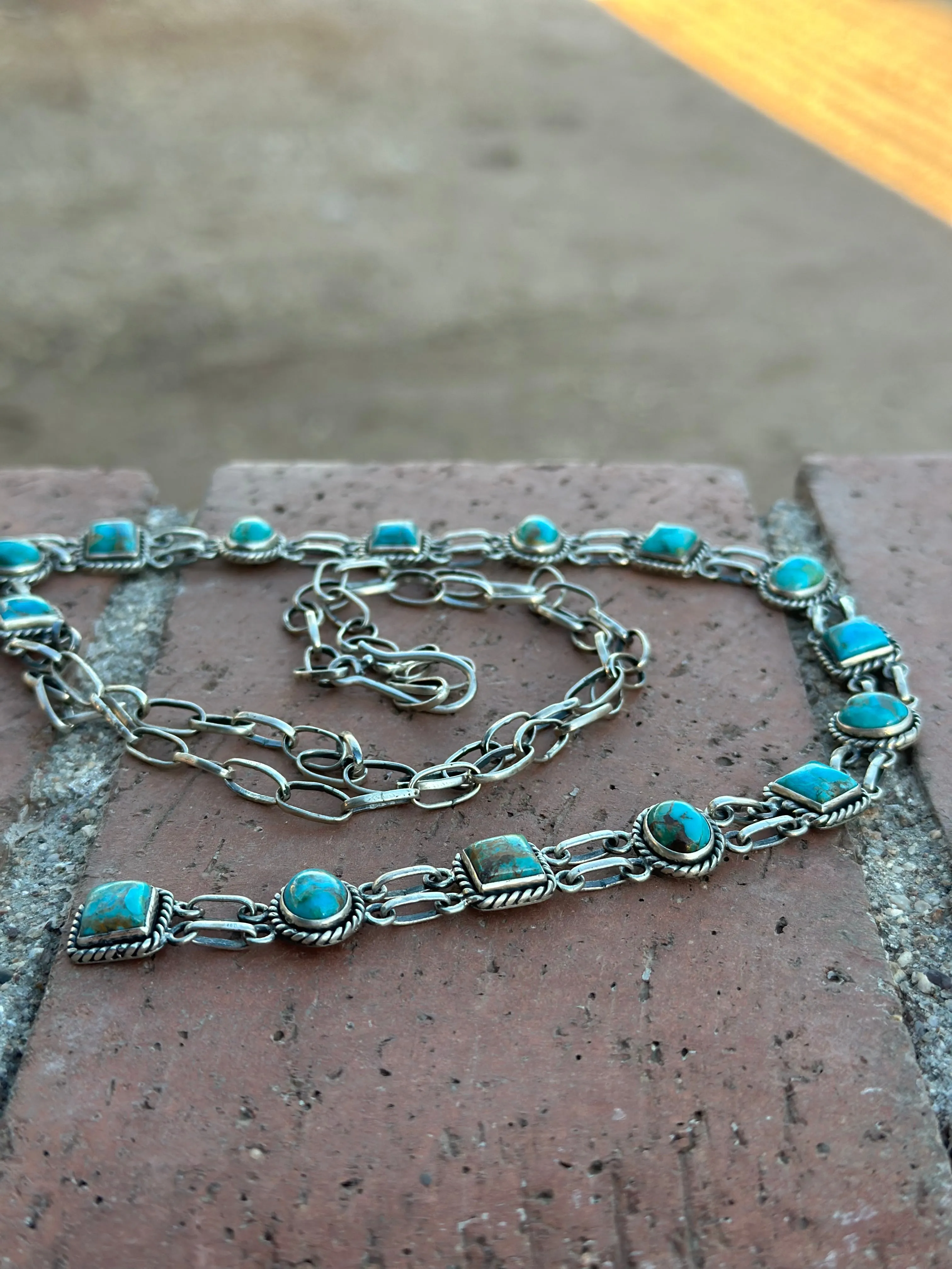 Handmade Royston Turquoise & Sterling Silver Bolo Necklace