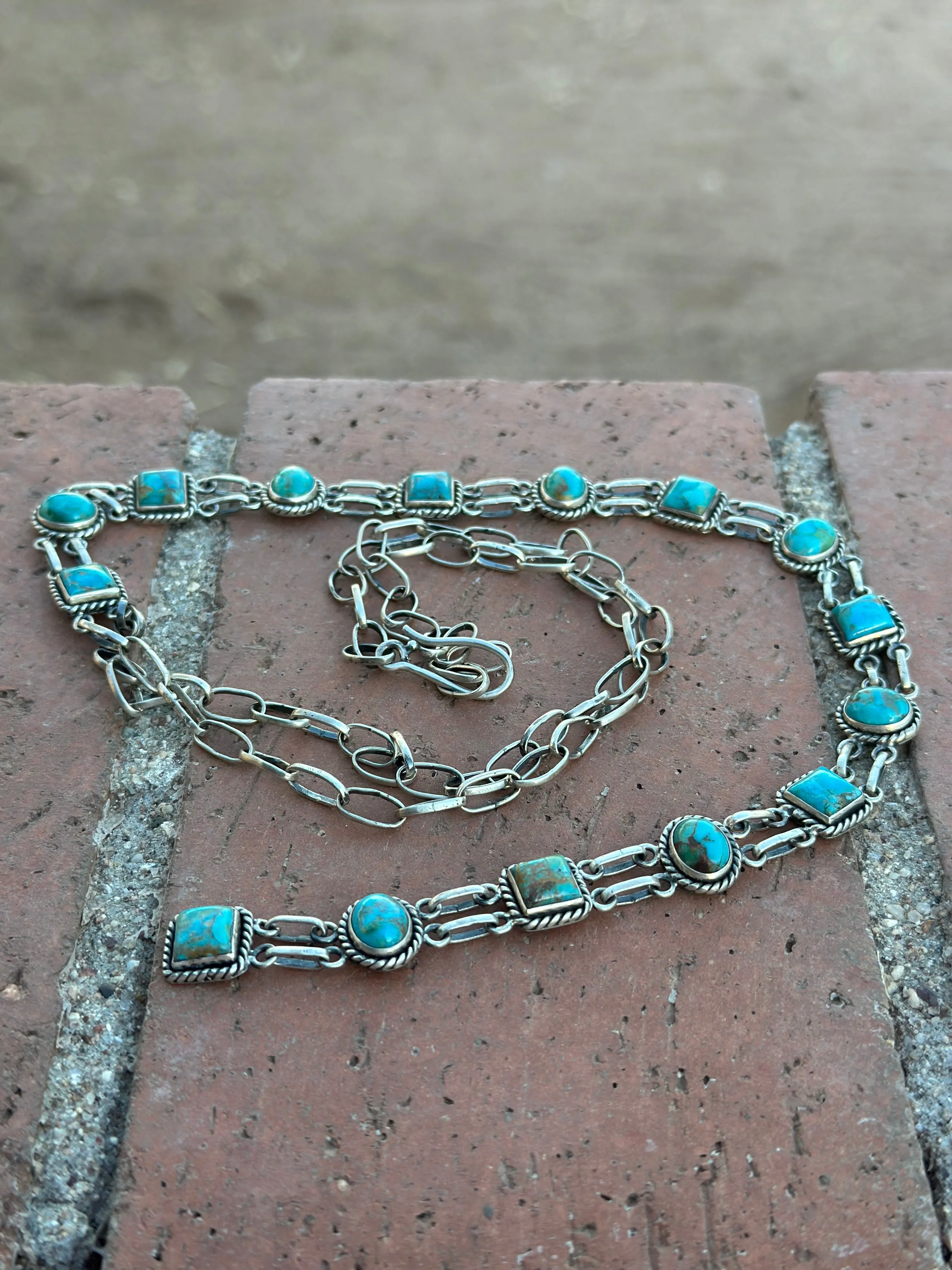 Handmade Royston Turquoise & Sterling Silver Bolo Necklace