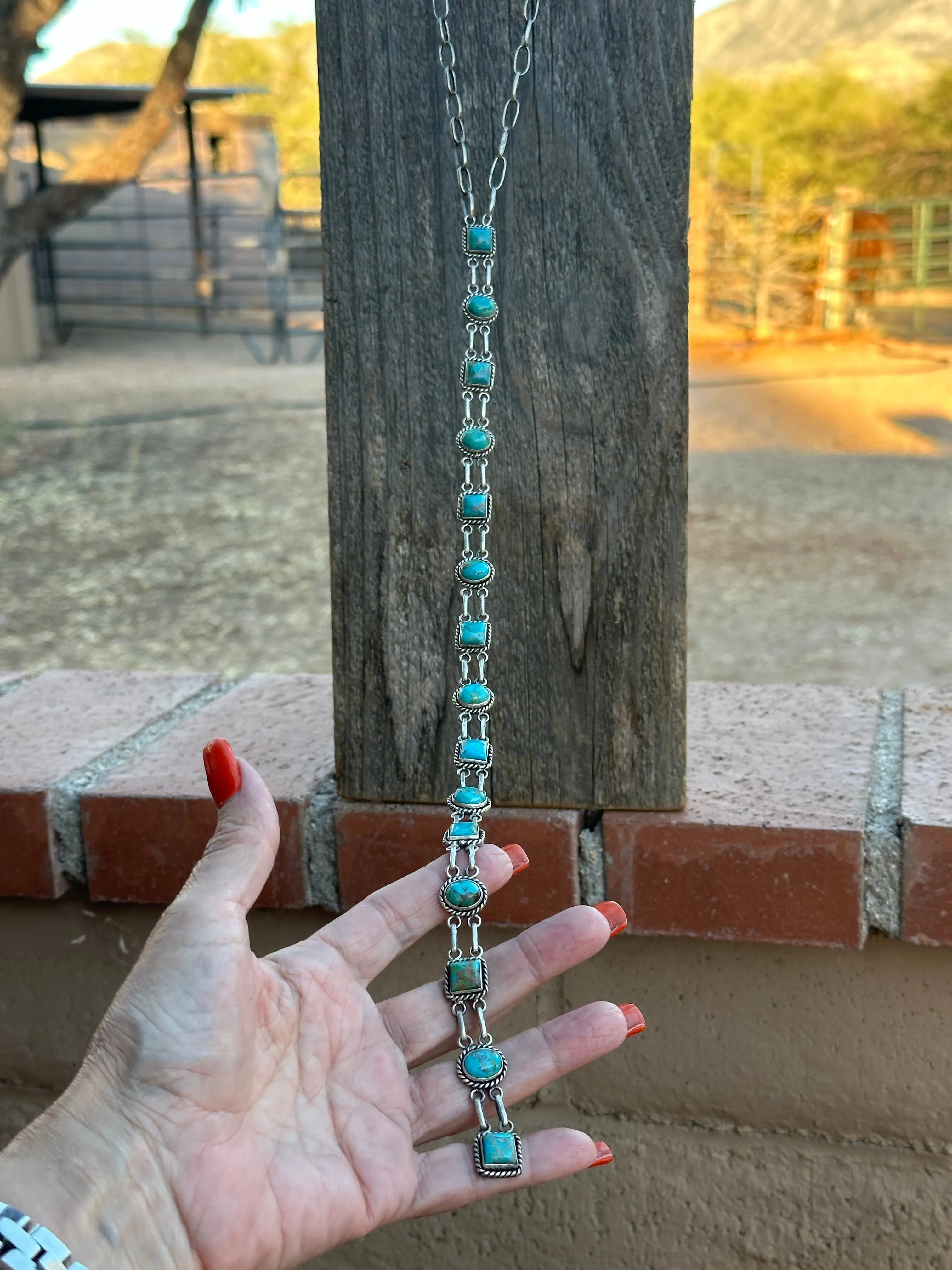 Handmade Royston Turquoise & Sterling Silver Bolo Necklace