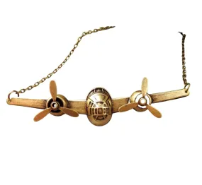 Handmade Steampunk Oxidized Brass Airplane Necklace With Propellers