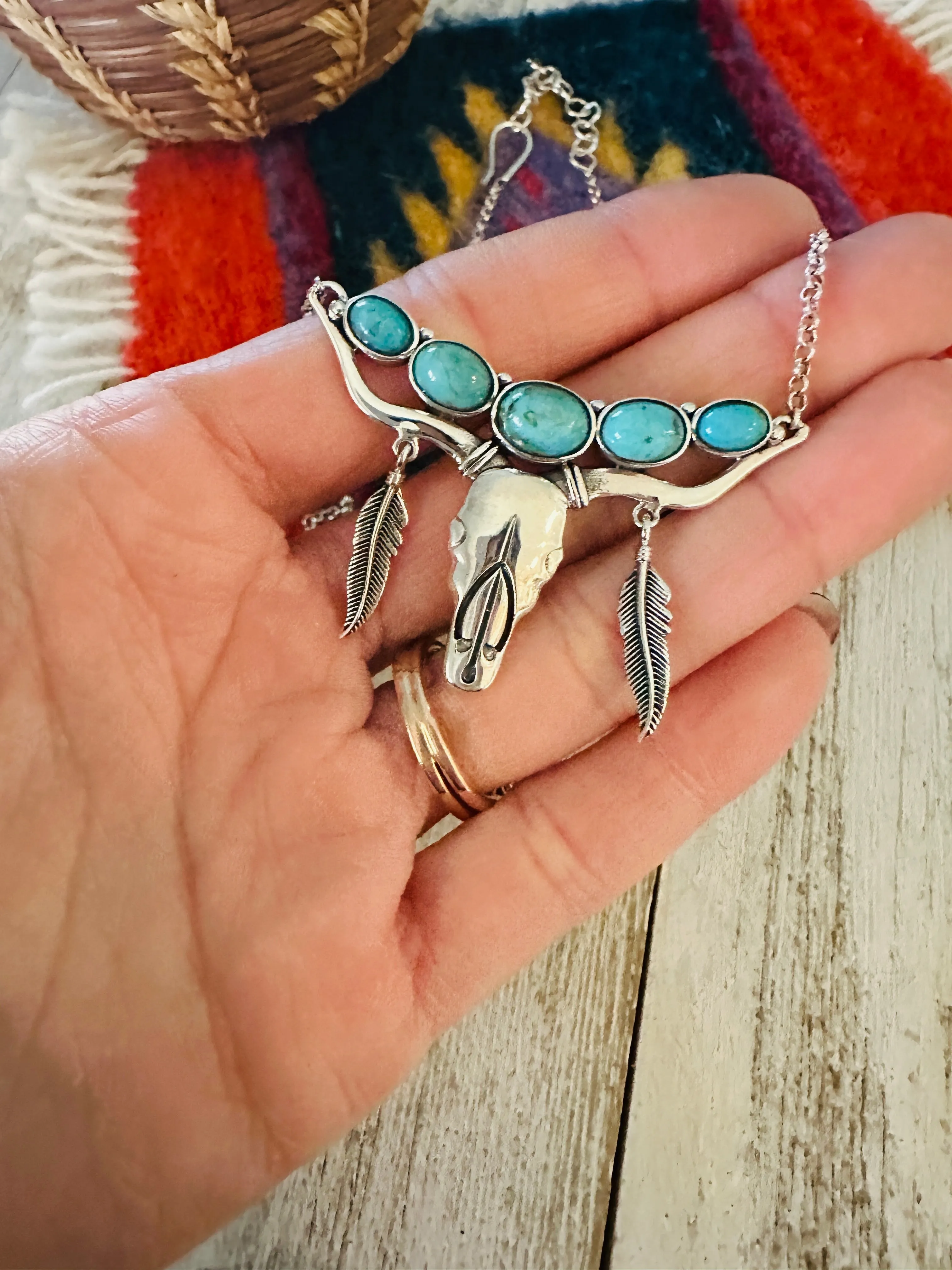 Handmade Sterling Silver & Turquoise Bullhead Necklace