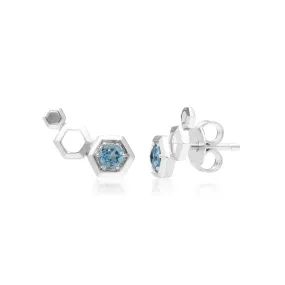 Honeycomb Blau Topas Ohrstecker in 925 Sterling Silber