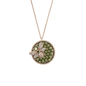 HONEYCOMB PERIDOT BAGUETTE BEE DIAMOND GOLD NECKLACE