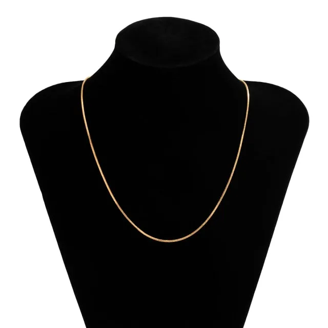 IngeSight.Z Simple Minimalist Copper Flat Snake Chain Choker Necklace Punk V-Shaped Short Collar Clavicle Necklace Women Jewelry