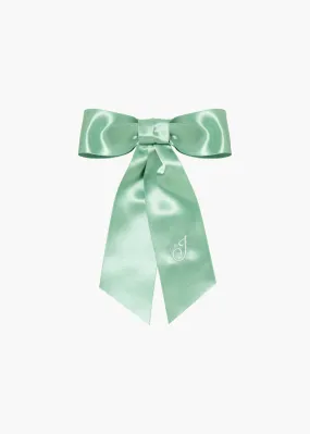 Initial April Satin Bow Barrette -- Celadon