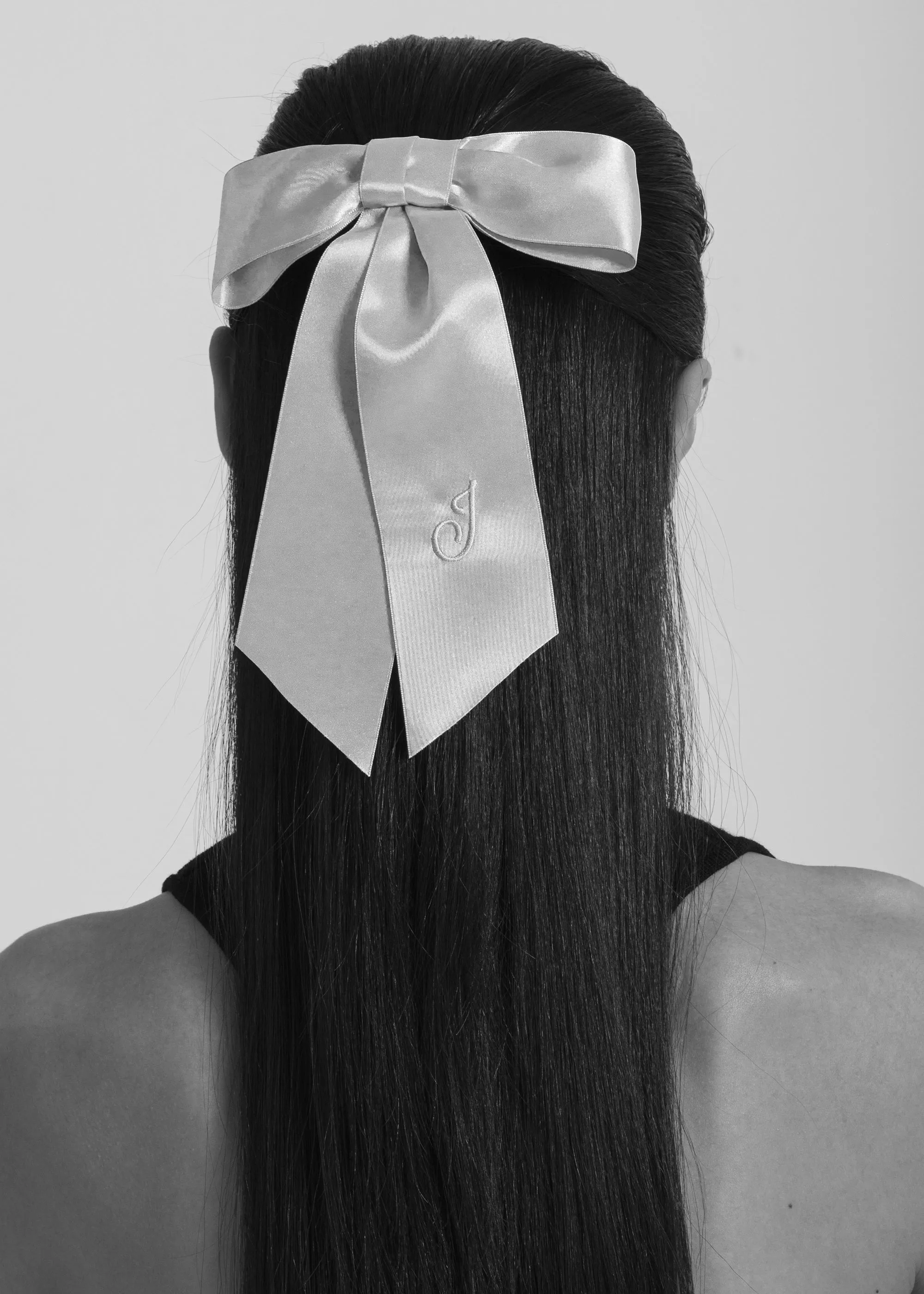 Initial April Satin Bow Barrette -- Snow