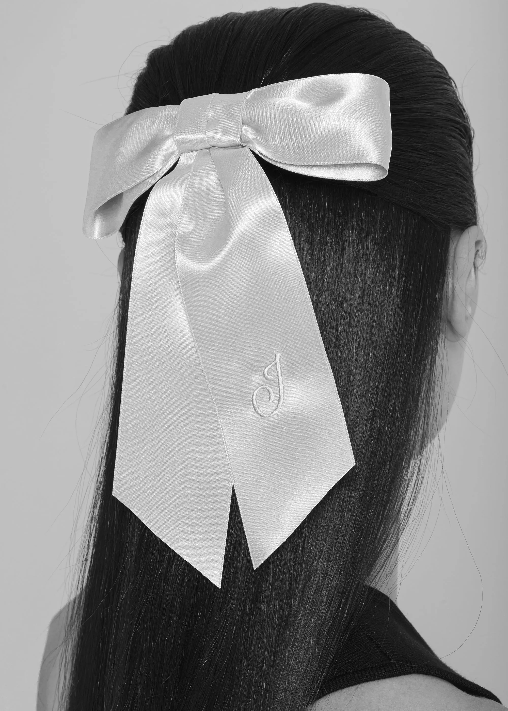 Initial April Satin Bow Barrette -- Snow