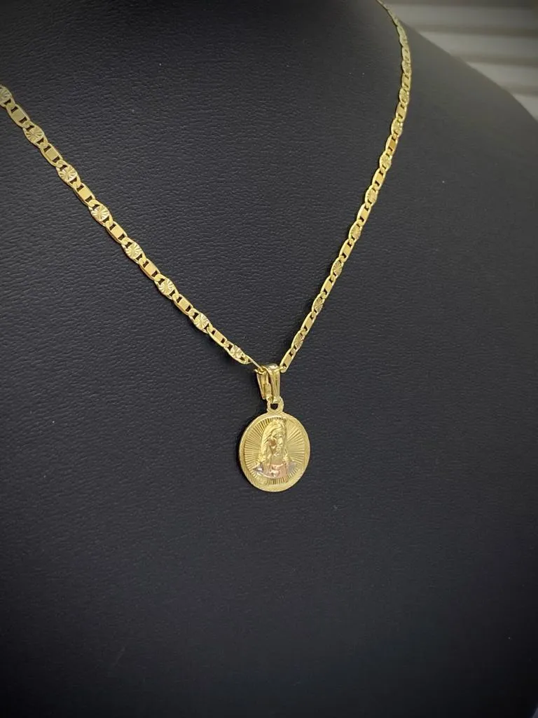 Jesus Necklace Pendant For Kids Womens Mens 14K Gold Filled Valentino Chain Heart Sacred Charm