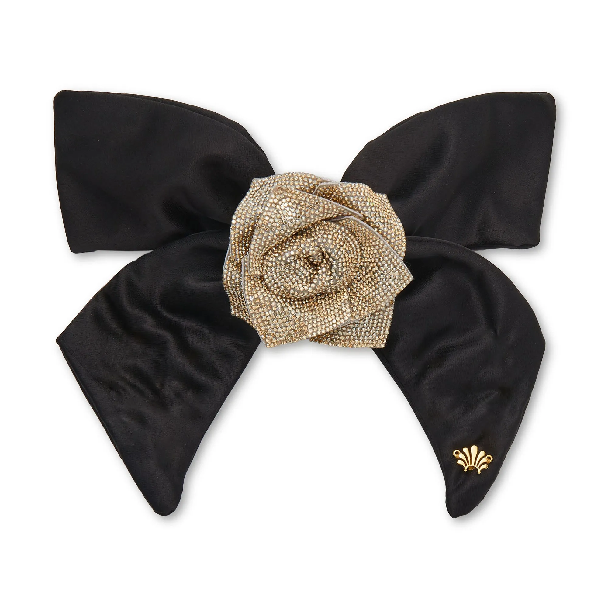 JET CRYSTAL PAVE ROSE BOW BARRETTE