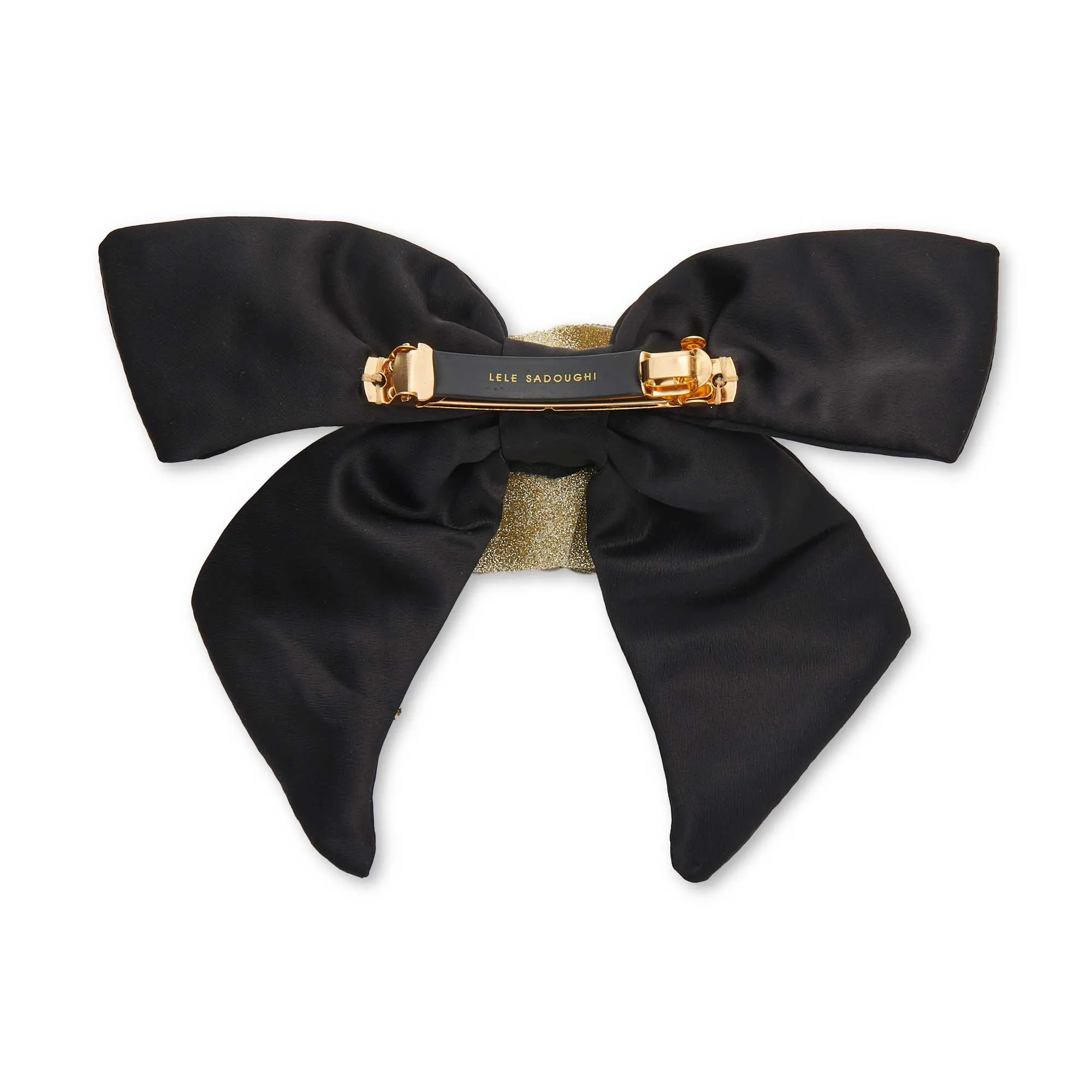 JET CRYSTAL PAVE ROSE BOW BARRETTE