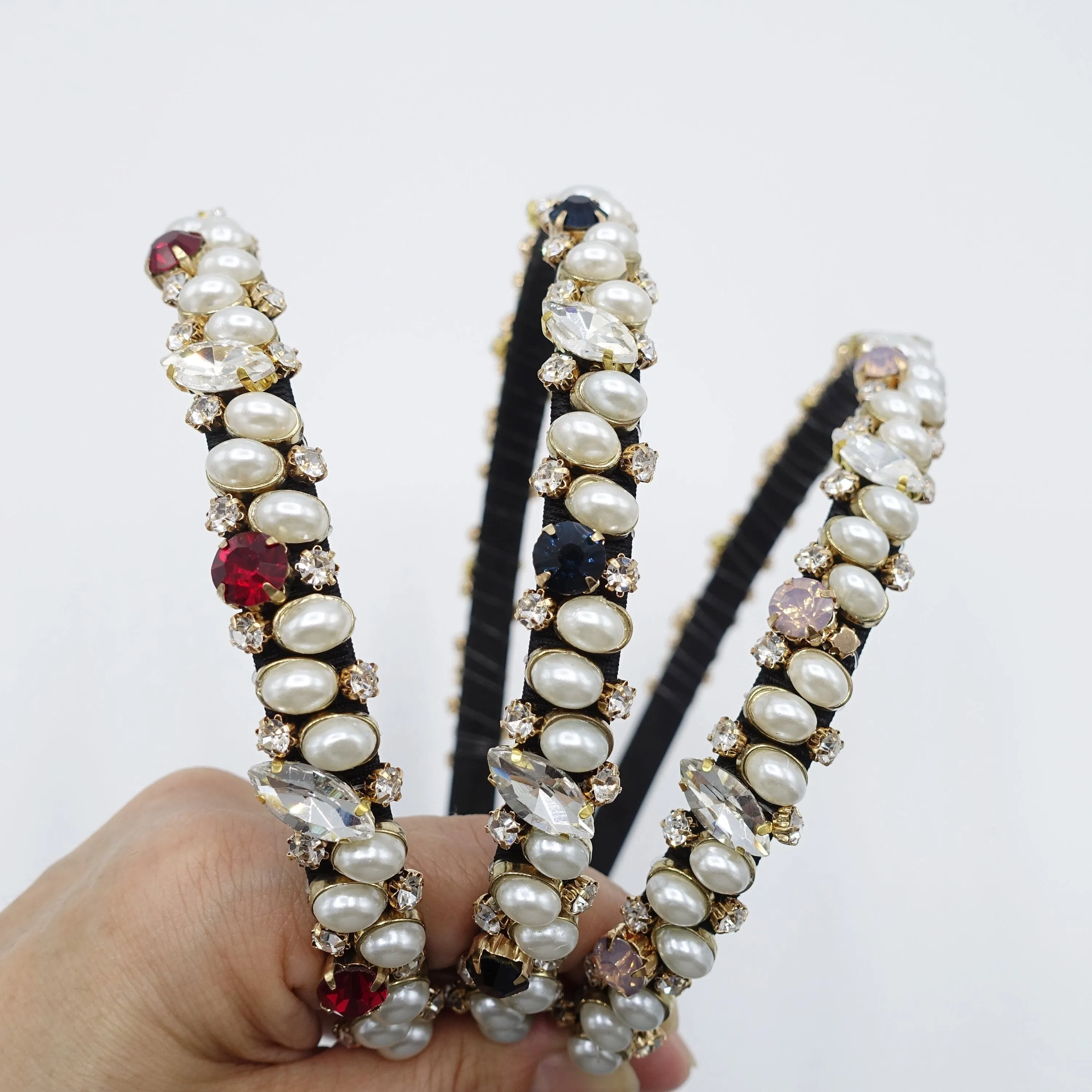 jewel pearl rhinestone beaded thin headband