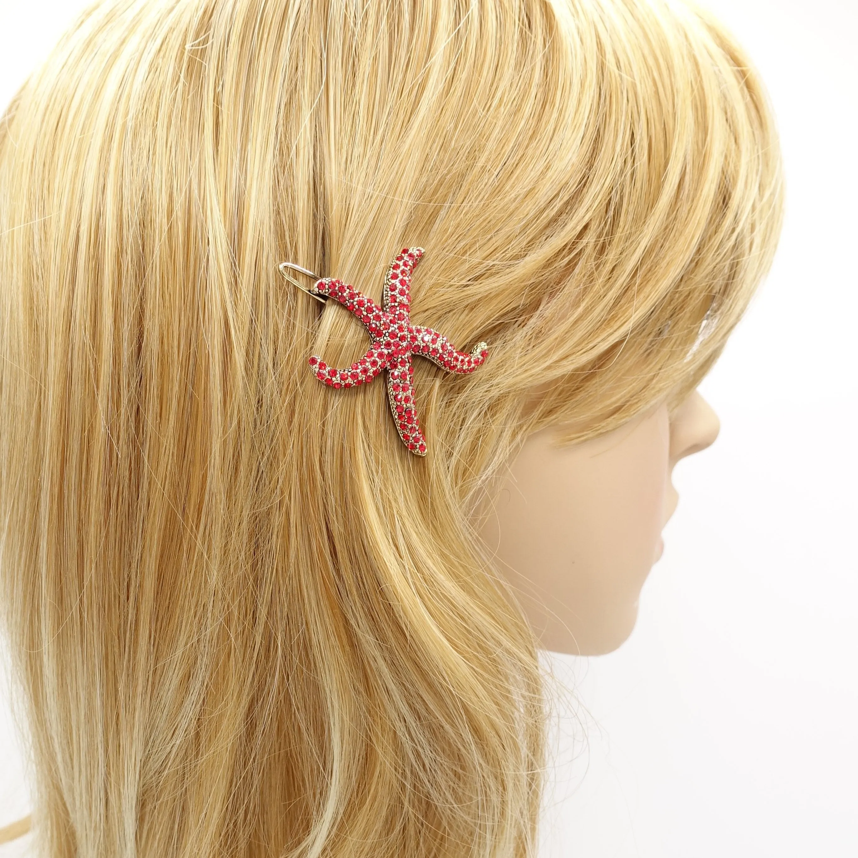 jewel rhinestone embellished star fish side hair clip cute women hair accessory