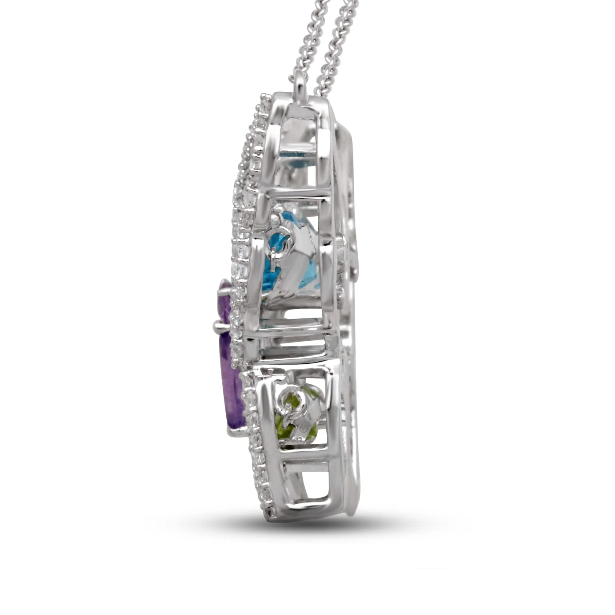 Jewelili Sterling Silver With Amethyst, Peridot, Swiss Blue Topaz and Created White Sapphire Butterfly Pendant Necklace